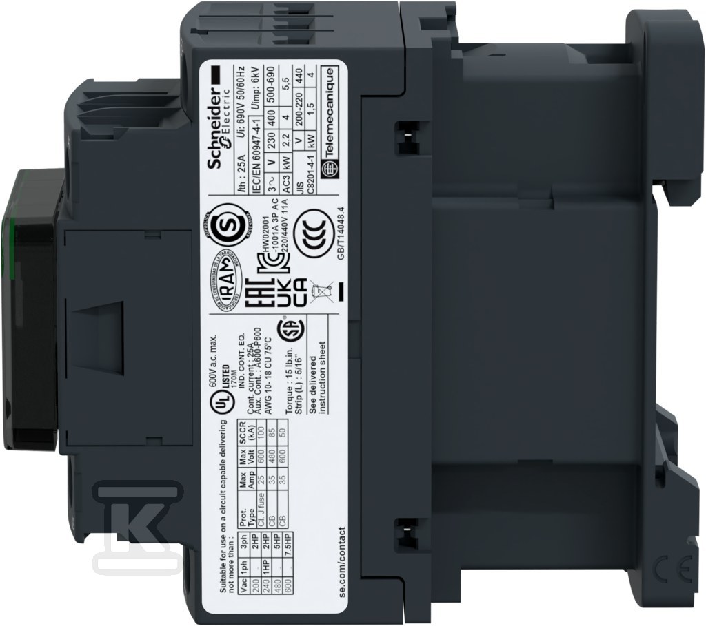 Контактор силовий TeSys D AC3 9A 3P 1NO - LC1D09MD